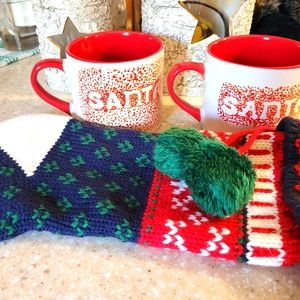2 Santa Christmas Mugs Stocking & Santa Ornament